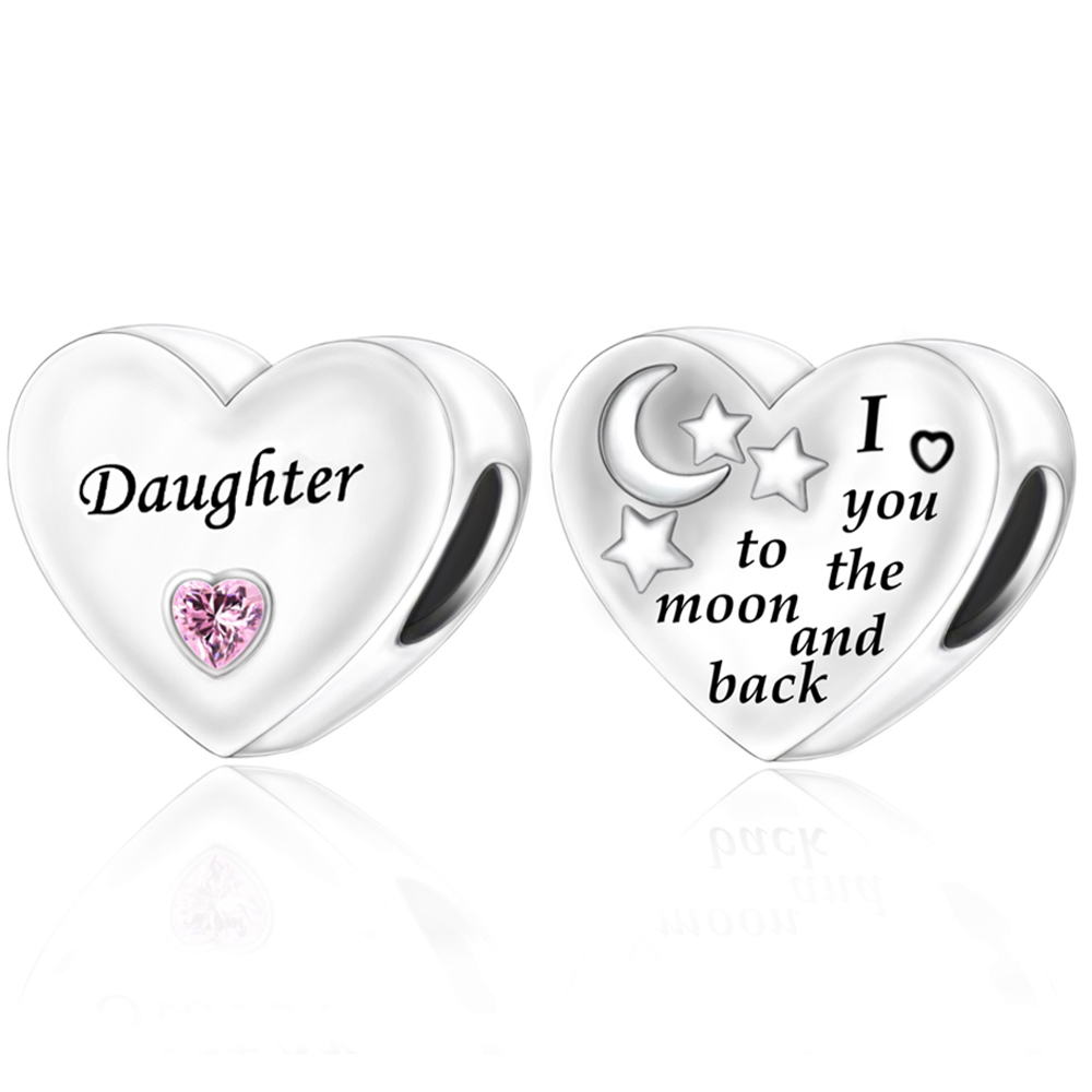 FewDook 2025 New Original Family Heart Grandma Daughter Son I Love You To The Moon & Back Charm Beads Fit Pan Charms Bracelet Fine Jewelry Designer fo
