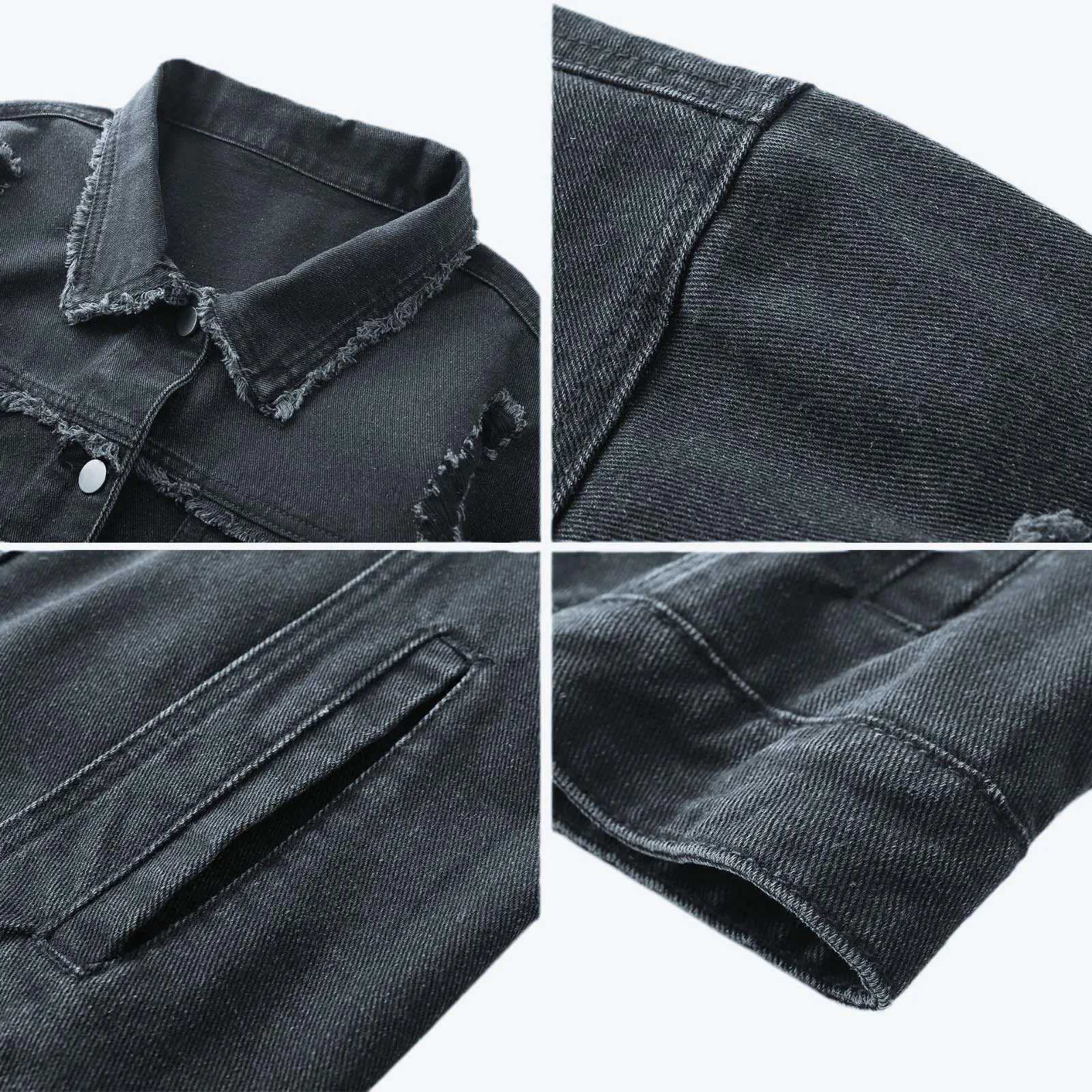 MenS Denim Jacket Cowboy Retro Cotton Denim Coat Spring Loose Fit Jeans Jacket Outerwear Y2k Vintage Ripped Korean Style Jacket W250524