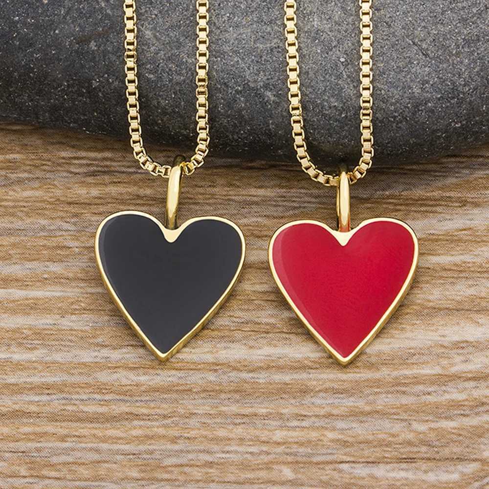 AIBEF Fashion Tiny Red Black Heart Dainty Necklace Gold Plated Women Chain Choker Enameled Pendant Jewelry Accories Girl Gift XJ250524