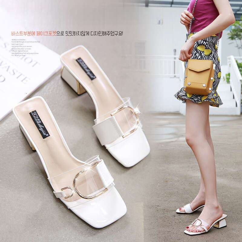 High Quality High Heels Outdoor Slippers 2025 New Summer Thick Heel Transparent Slippers Designer Sandals, Women's Fashionable Lazy Sandals