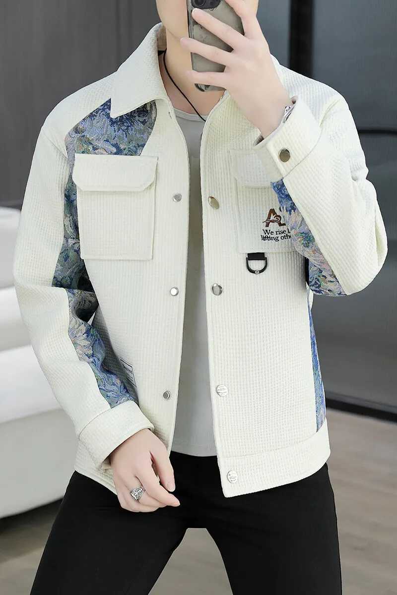 Spring Autumn Fashion Style Harajuku All Match Tops Loose Slim Fit Casual Lapel Outerwear patchwork Printing Long Sleeve Jackets W250524