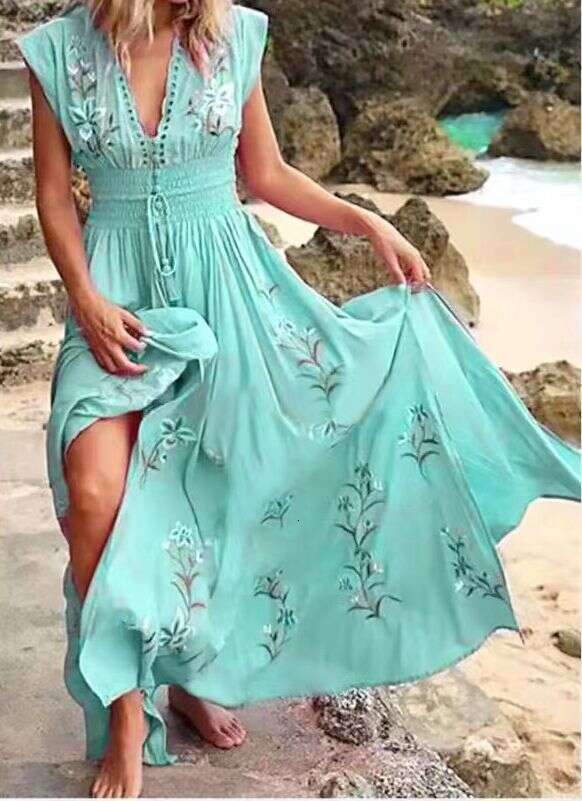 Maxi Dress New Summer Women S V Neck French Beach Bohemian Printed Dress Long Dress