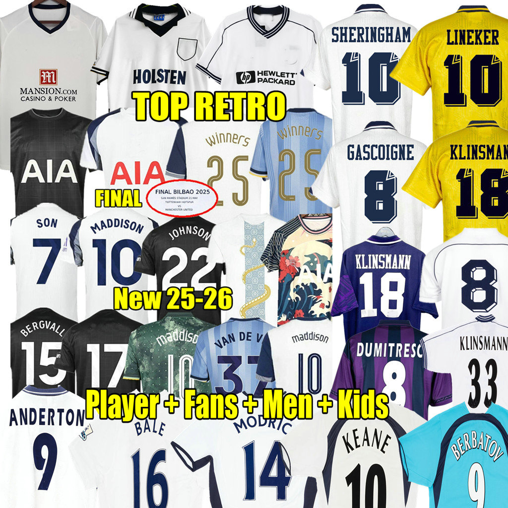 24 25 26 SON Retro TOT JOHNSON soccer jersey Klinsmann 91 92 93 94 GASCOIGNE ANDERTON SHERINGHAM vintage 06 07 08 09 10 82 83 84 Ginola 95 96 97 98 99 Classic Football Shirt