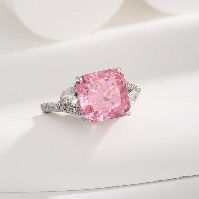 Sophisticated Hued Stone Solitaire Ring Featuring a Rounded Square Facet Shape Crafted from Durable Silver Alloy