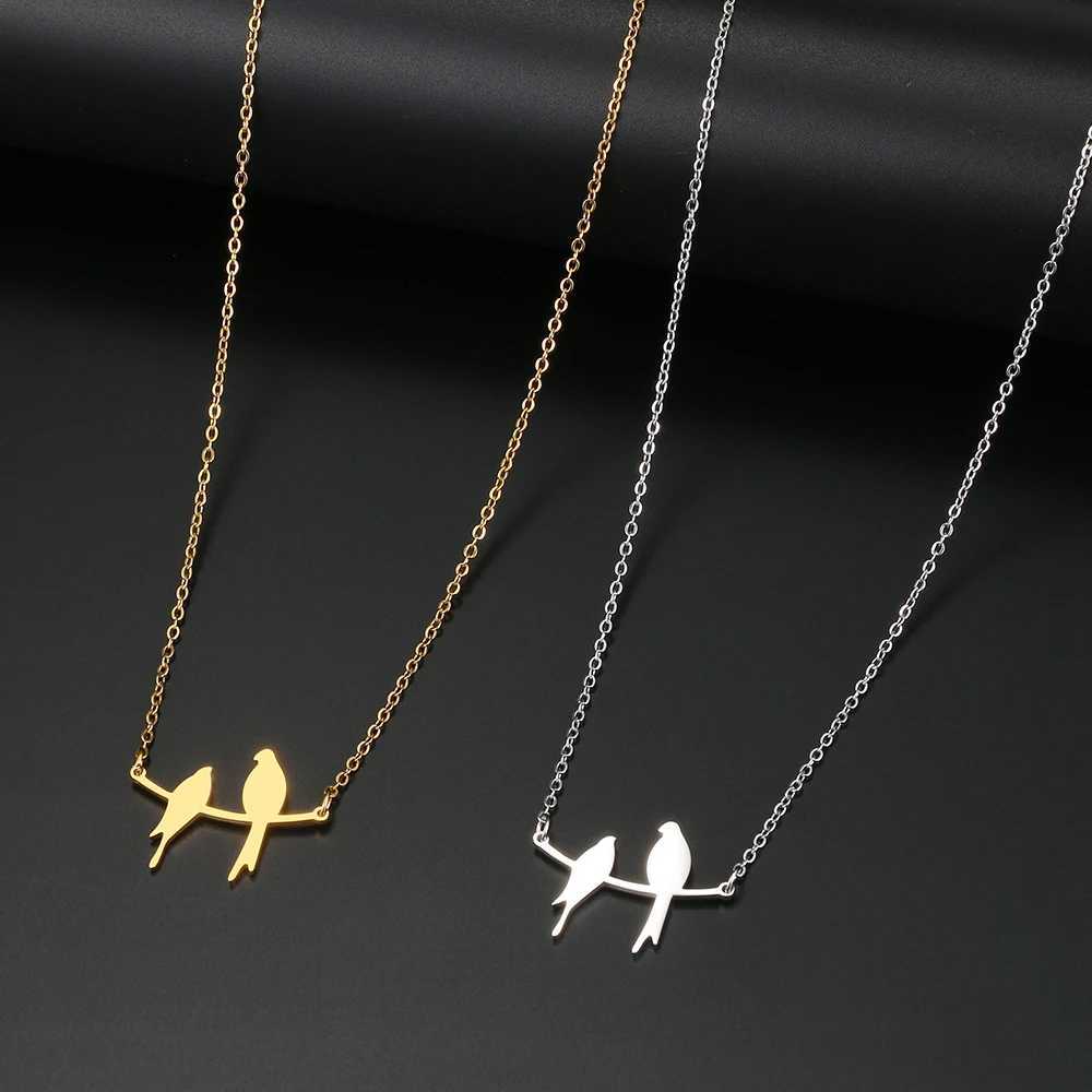 Stainless Steel Necklaces Two Bird Animals Charm Pendant Chain Fashion Necklace For Women Jewelry Wedding Party Girls Gifts 1Pcs XJ250524