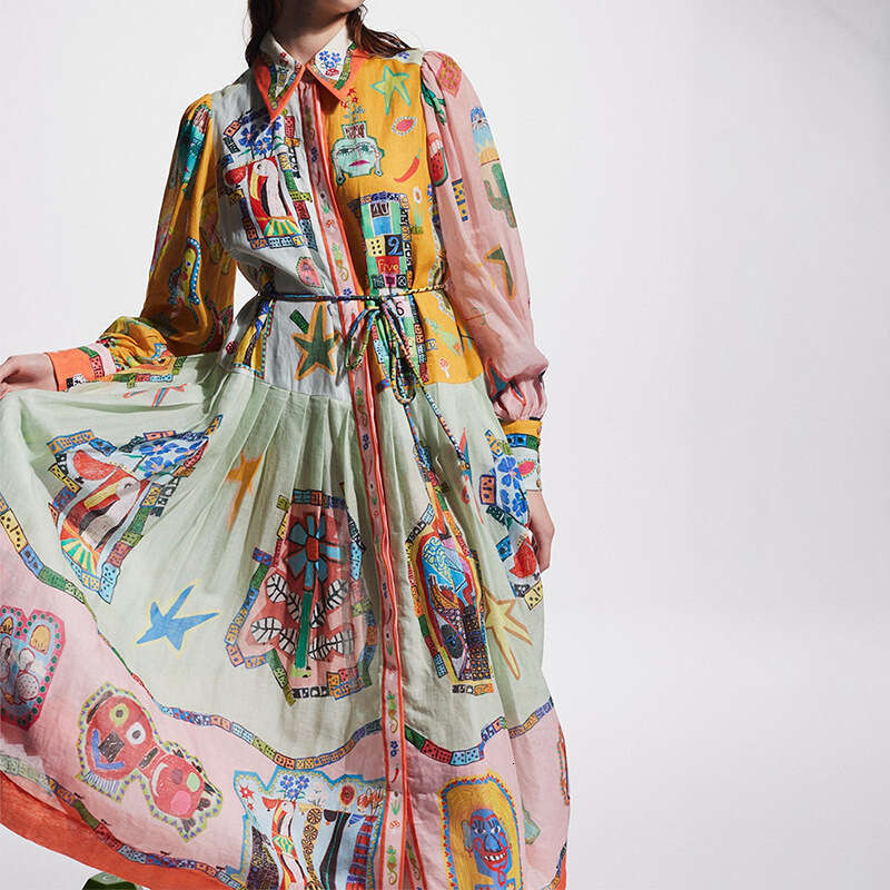 Maxi Dress New Women S Lantern Sleeve Printed Long Sleeved Pleated Dress For Women Floral Dress