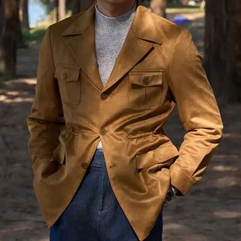 High Quality Suede Suit Collar Men Slim Fit Coat Jacket Hunting Jacket For Men Casual Business Jacket Luxury Versatile Coat W250524