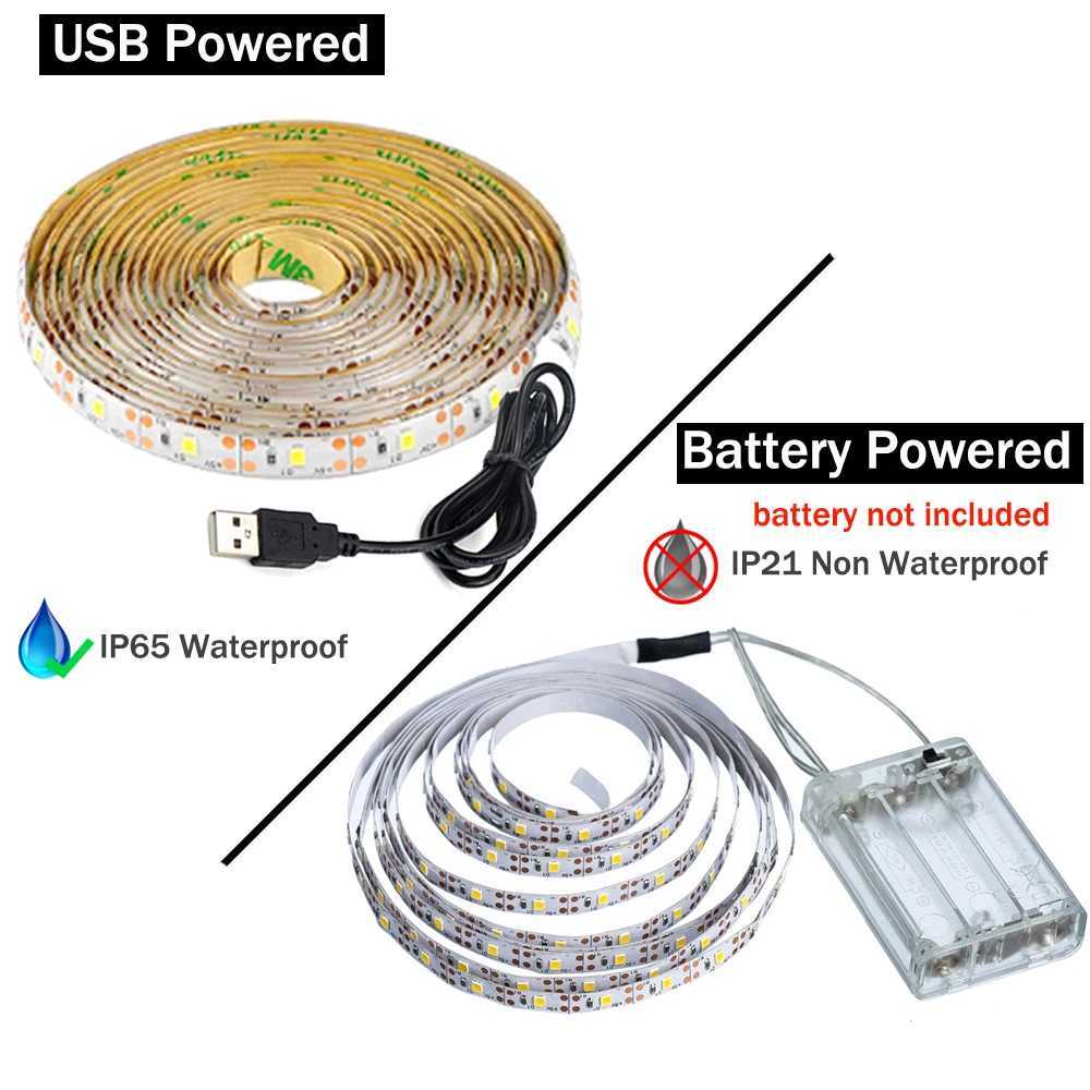 DC 5V USB LED Strip Light 2835 SMD Flexible LED Ribbon Tape 60Leds Battery Powered TV Backlight Ceiling Cabinet Light Night Lamp W250524