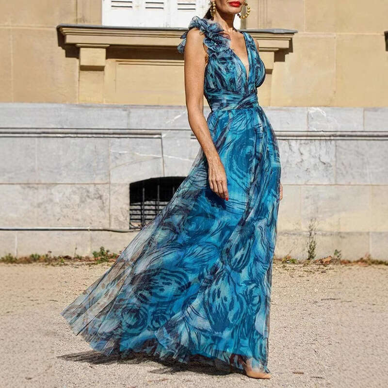 Maxi Dress Summer New Bohemian Vacation Style Flower Dororita Large Swing Skirt Printed Dress Floral Dress
