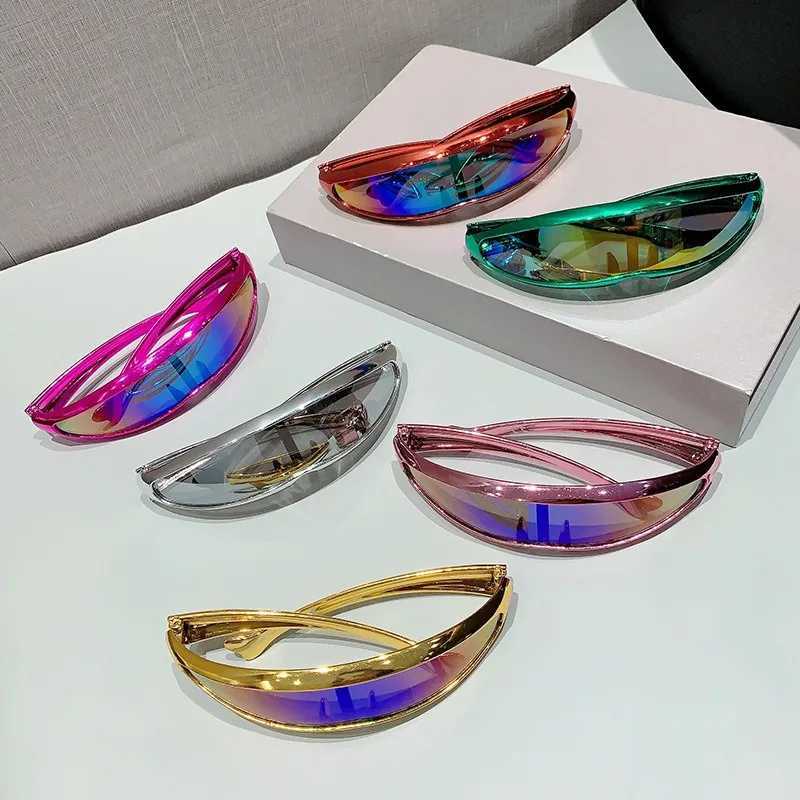 Futuristic One-piece Mirror Personalized Electroplated Sunglasses Women Men 2025 Y2K Steampunk Goggles Rave Party Glasses UV400 M250524