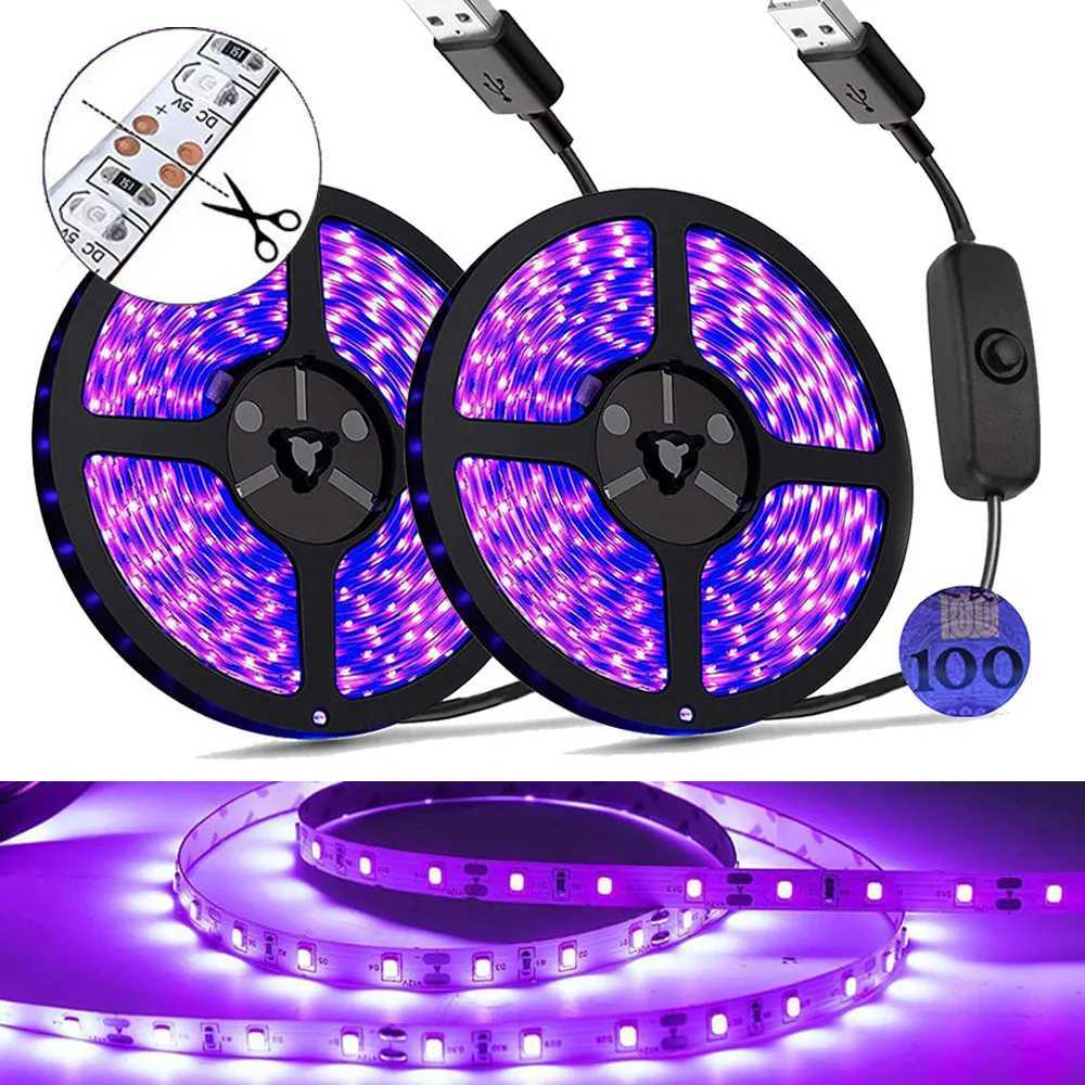 UV Led Strip light 5V UVA Light 395-405nm SMD2835 Ultraviolet Ray LED Diode Ribbon Purple Tape Lamp USB With Switch 60LEDs/m W250524