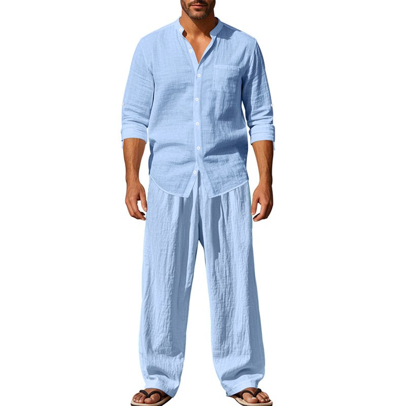 Fashion Solid Two Piece Suits Men Long-sleeve Tops Long Pants Outfits Men Spring Autumn Casual Simplicity Sets Streetwear