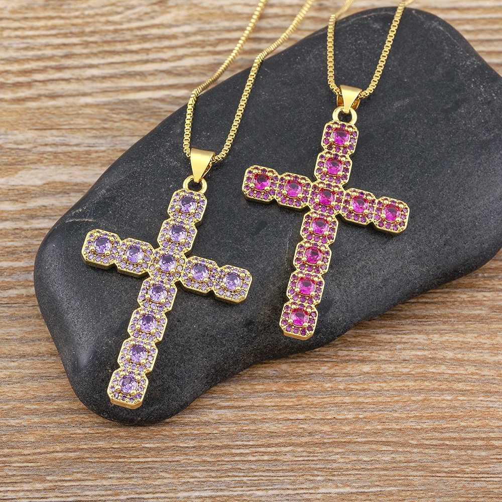 Nidin Classic Creative Design 6 Colors Cross Pendant Necklace Exquisite Shine Zircon Chain Choker Jewelry for Women Party Gift XJ250524