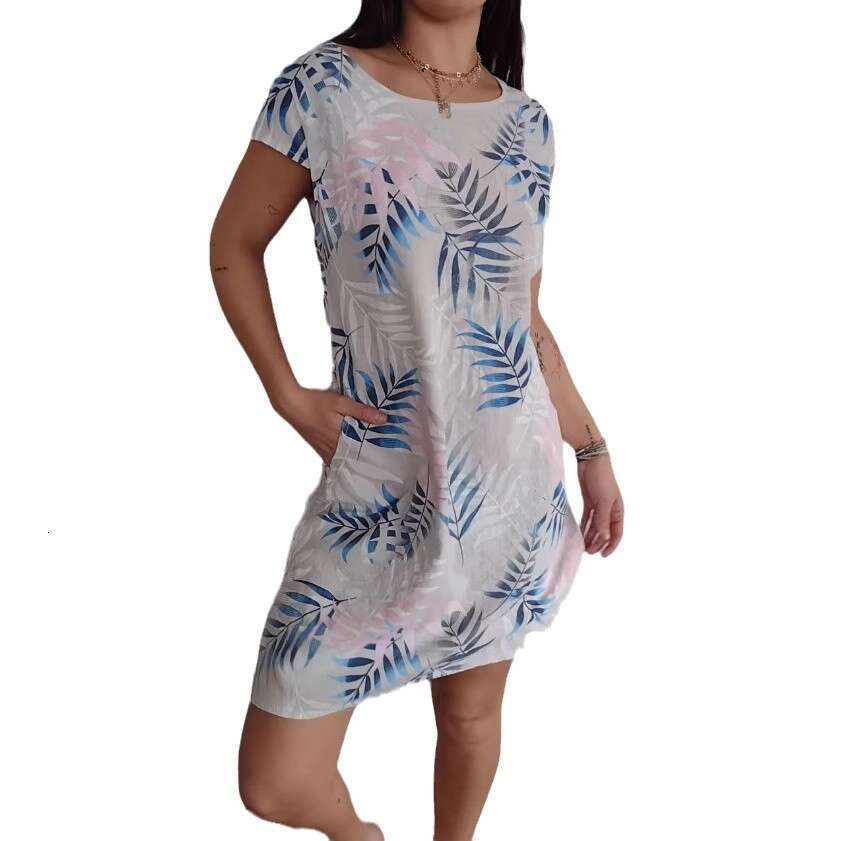 Maxi Dress Women S New Round Neck Pocket Loose Printed Short Sleeved Dress Floral Dress