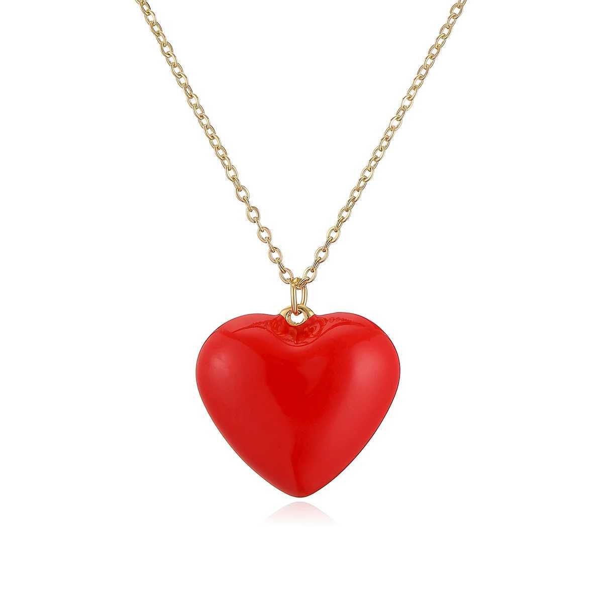 NEWBUY 2025 New Arrival Red Oil Dripping 4 Style Heart Pendant Necklaces For Women Daily Accories XJ250524
