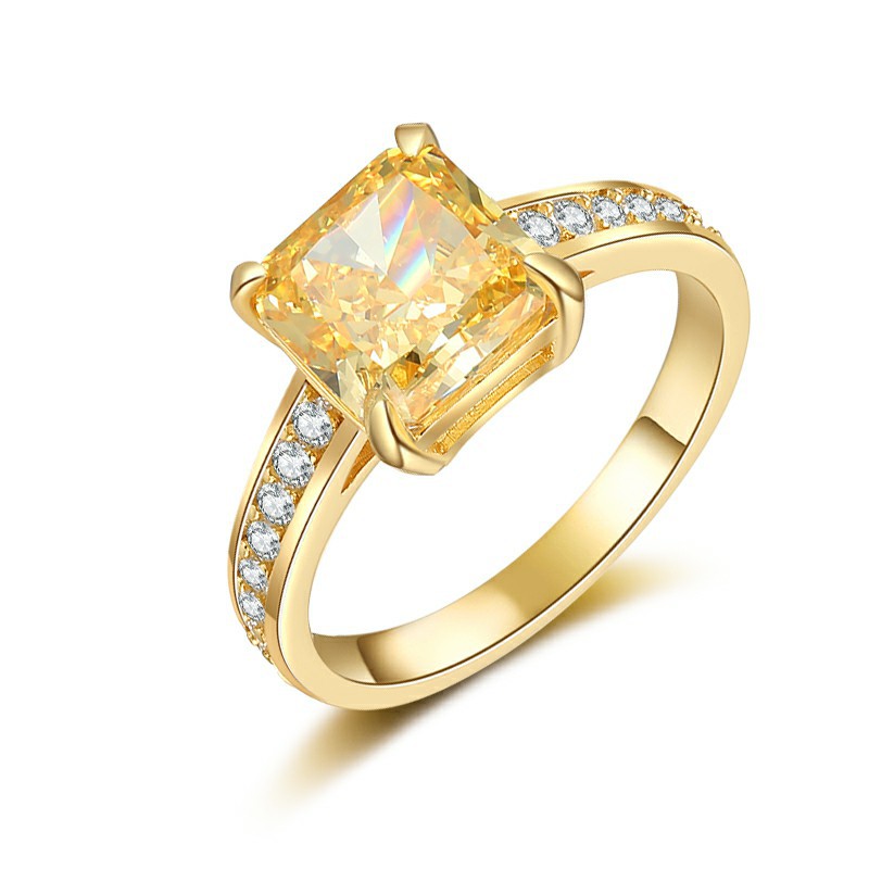 Elegant 925 Sterling Silver Ice Flower Cut Ring with High Carbon Diamond and Yellow Square Full Diamond Band