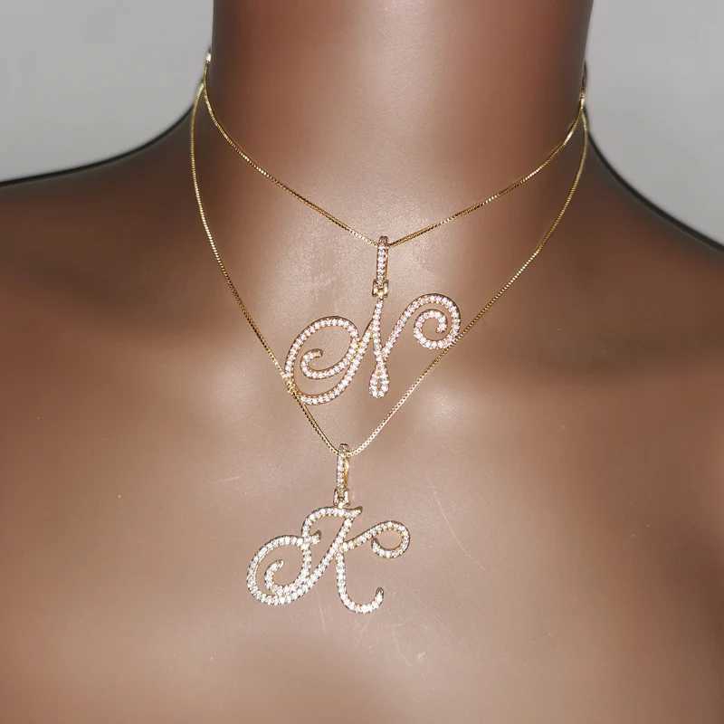 Grandbling Cursive 26 Initial Letter Pendant Necklace High Quality 5A Cubic Zirconia CZ Alphabet Name Jewelry XJ250524