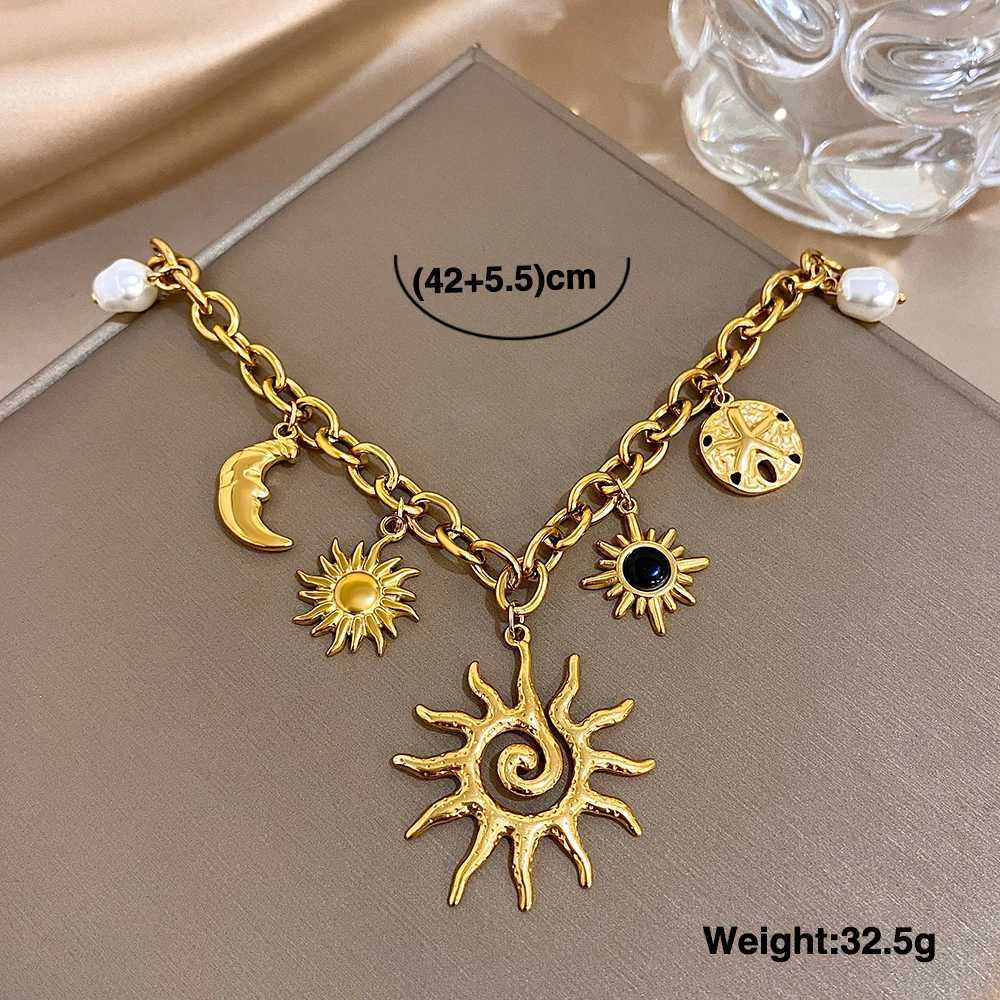 Spiral Sun Totem Gold Plated Charms Necklace for Women Ethnic Jewelry Waterproof Stainl Steel Sunburst Moon Charm Pendant XJ250524