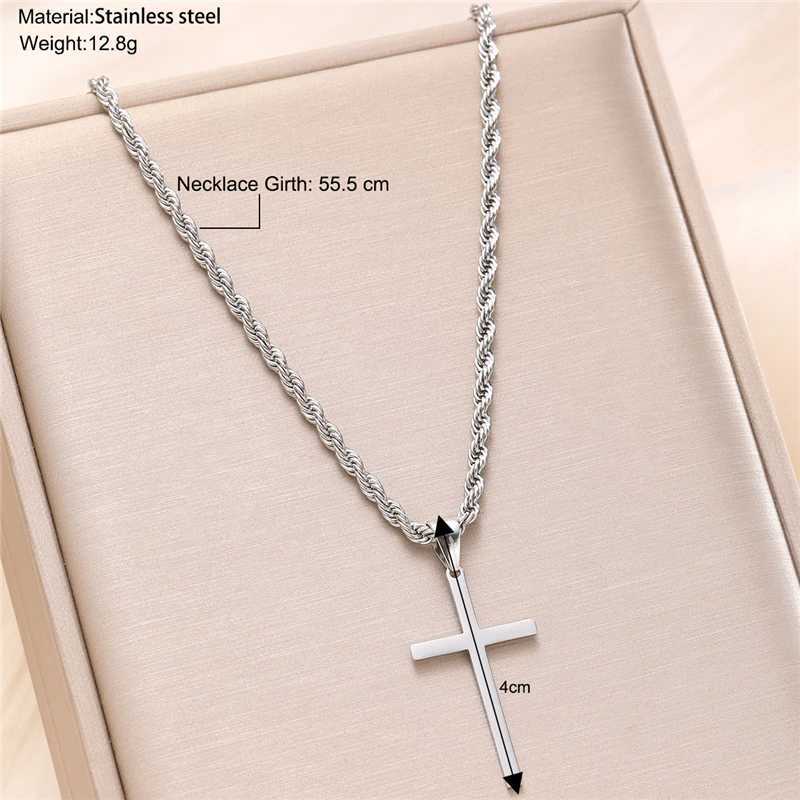 Stainl Steel Cross Pendant Necklace for Men Boys 18K Gold Plated Silver Simple Twisted Chain Fashionable Jewelry Beach Party XJ250524