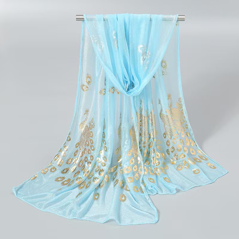 T789 elegant temperament solid color peacock print scarf simple hot stamping phoenix feather light and comfortable travel accessories shawl