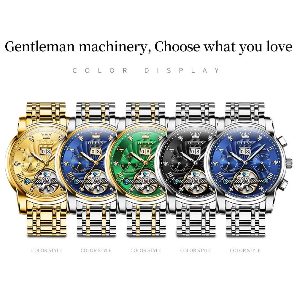 OLEVS Mens Watch Automatic Mechanical Slef-Wind Stainless Steel Strap Waterproof Luminous Date Wrist Watch 250603