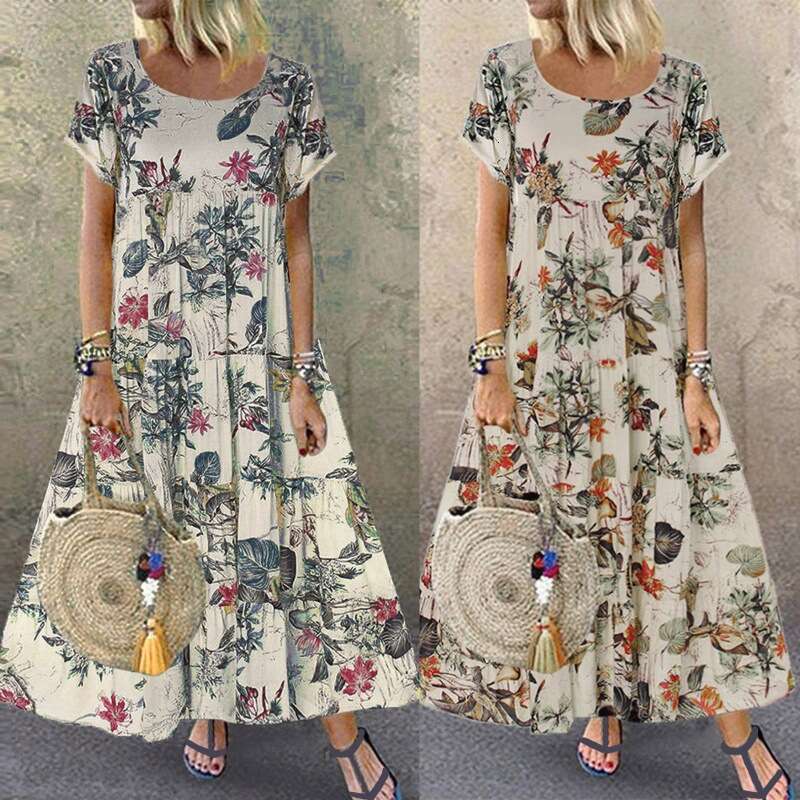 Maxi Dress Summer New Short Sleeved Round Neck Women S Dress Floral Dress