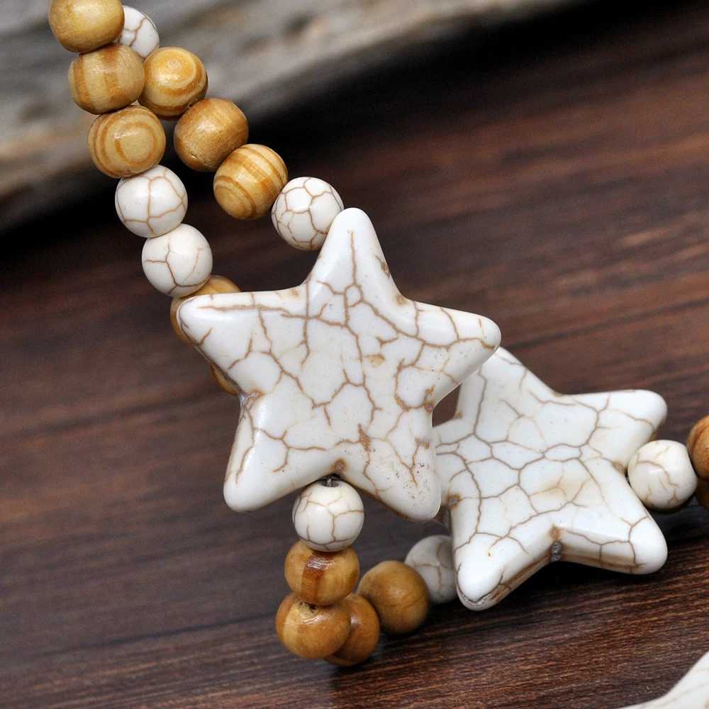 Wood Beads Long Necklace Natural Stone White Fringe Pendant Summer Beach Dress Decor for Women XJ250524