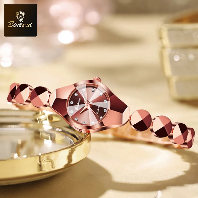 BINBOND Fashion Quartz Womens Watches Stainless Steel Strap Waterproof Elegant Lady Bracelet Watch Relogio Feminino 250603