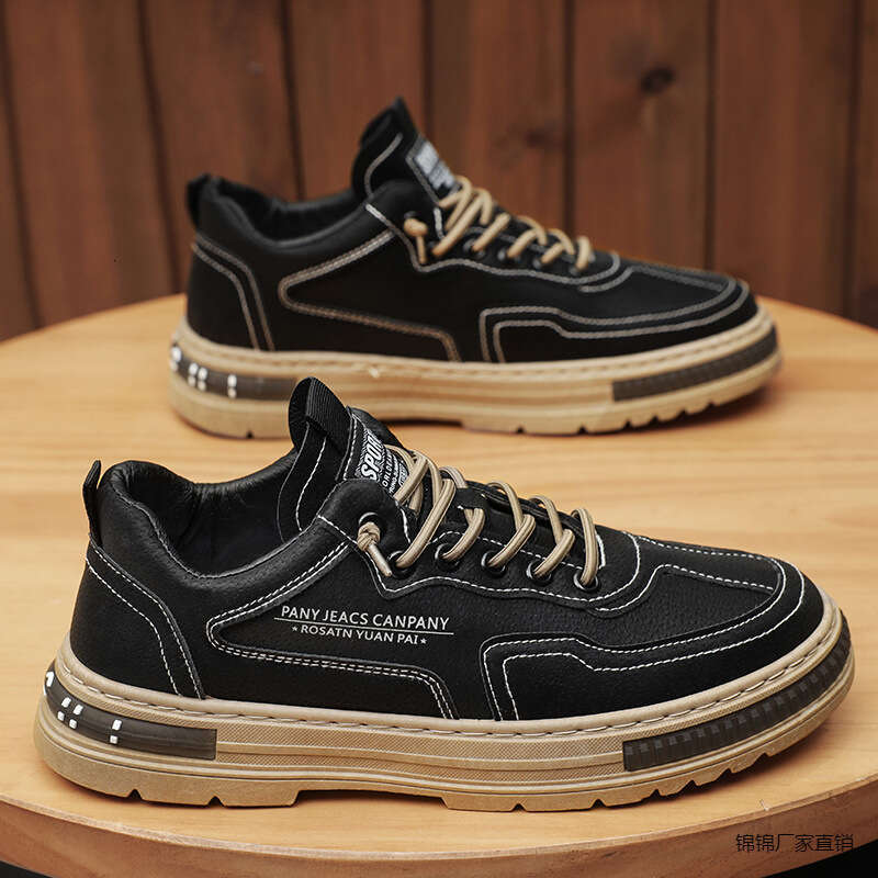 Men's Shoes Waterproof And Dirt Resistant Workwear Shoes Mens 2025 Spring New Style Anti Slip And Wear-resistant Casual Board Shoes Thick Soled R