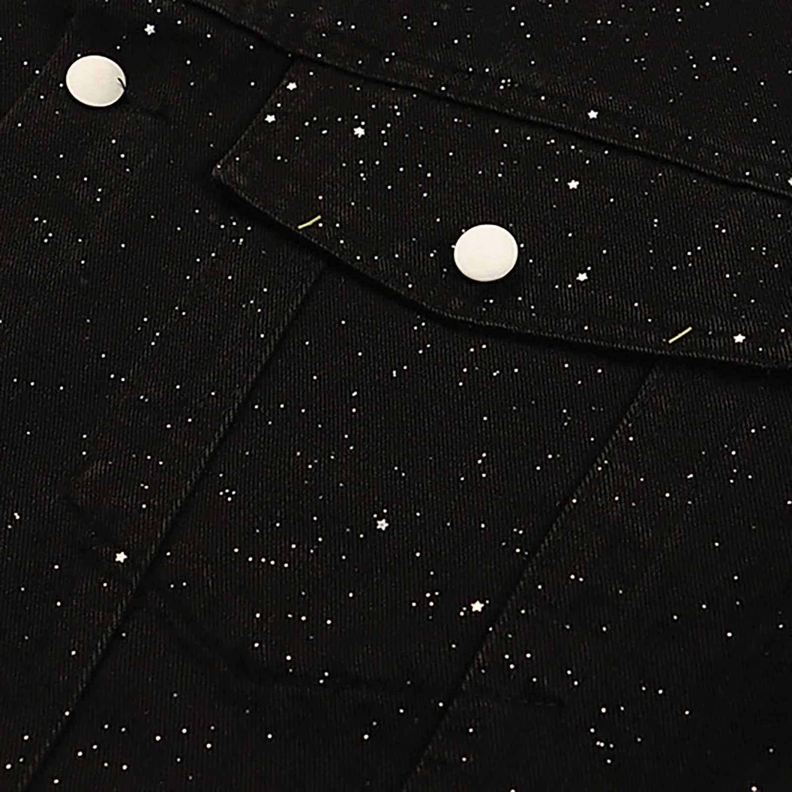 MenS Denim Jacket Cowboy Retro Cotton Denim Coat Spring Loose Fit Jeans Jacket Outerwear Starry Sky Vintage Couple Denim Jacket W250524