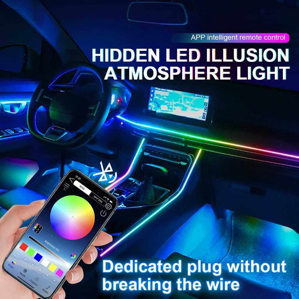 18 in 1 Dual Zone Symphony Streamer Car Ambient Light Interior LED Full Color RGB Neon Acrylic Strip Atmosphere Lighting Kit App W250524