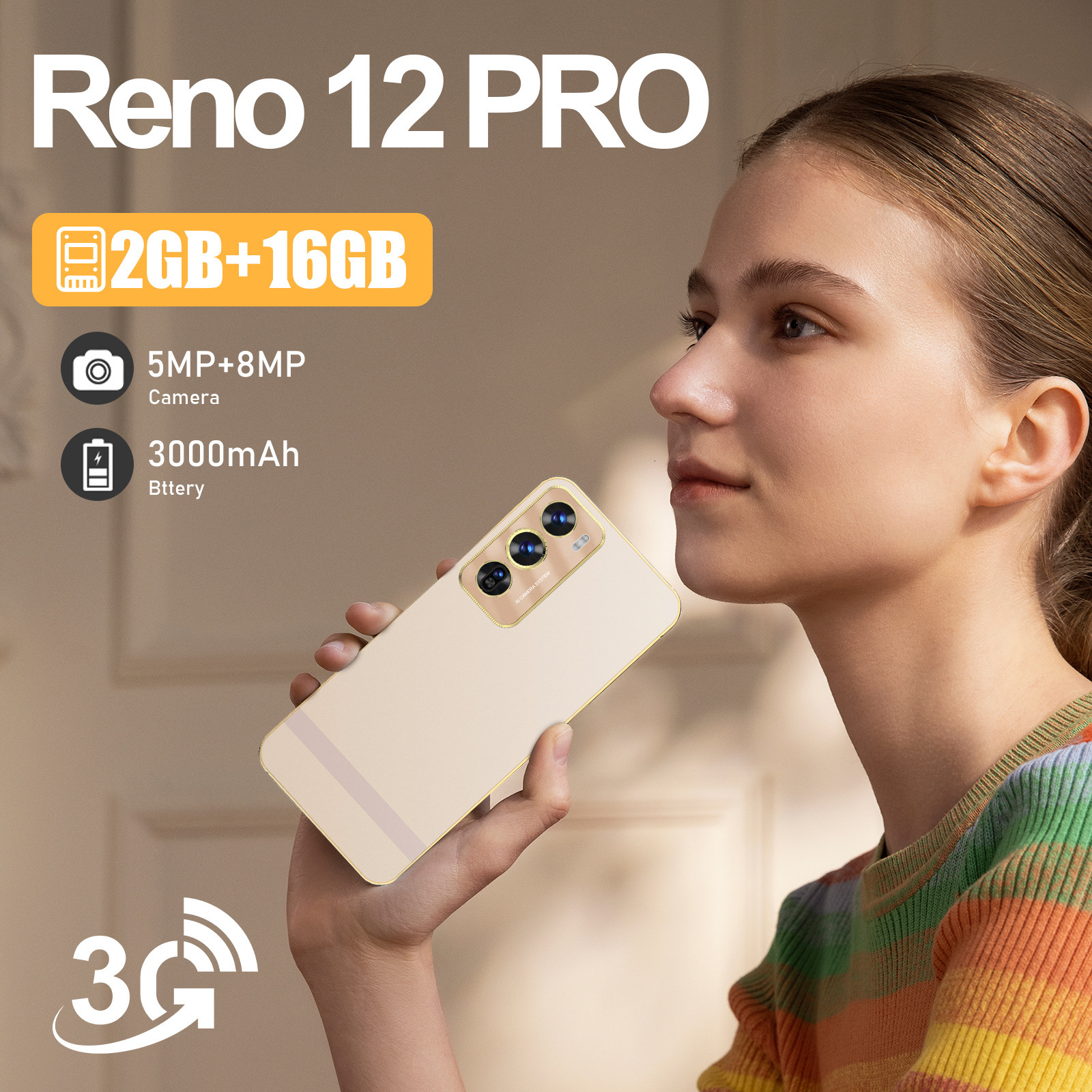 Large Screen Reno 12 Pro Mobile Device Featuring Advanced Incell Display | 3 GB Internal Storage