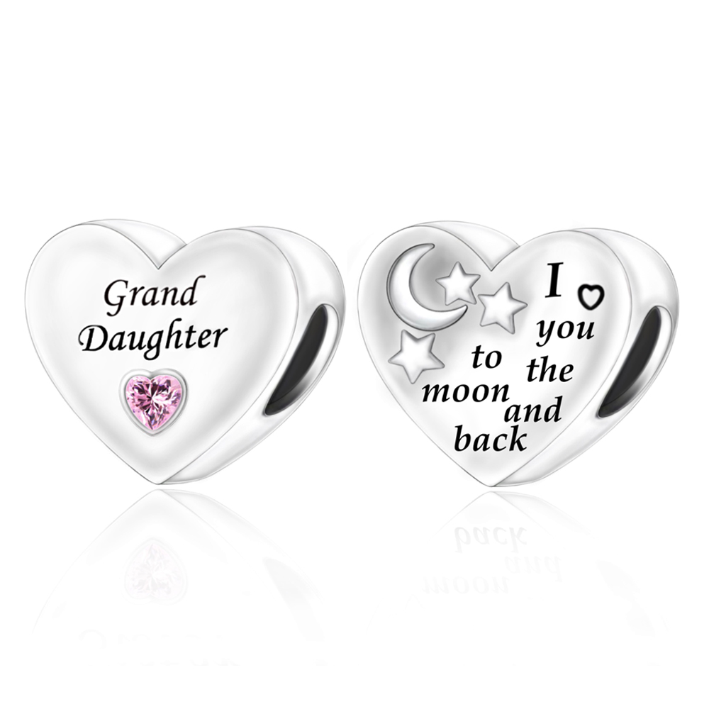 FewDook 2025 New Original Family Heart Grandma Daughter Son I Love You To The Moon & Back Charm Beads Fit Pan Charms Bracelet Fine Jewelry Designer fo