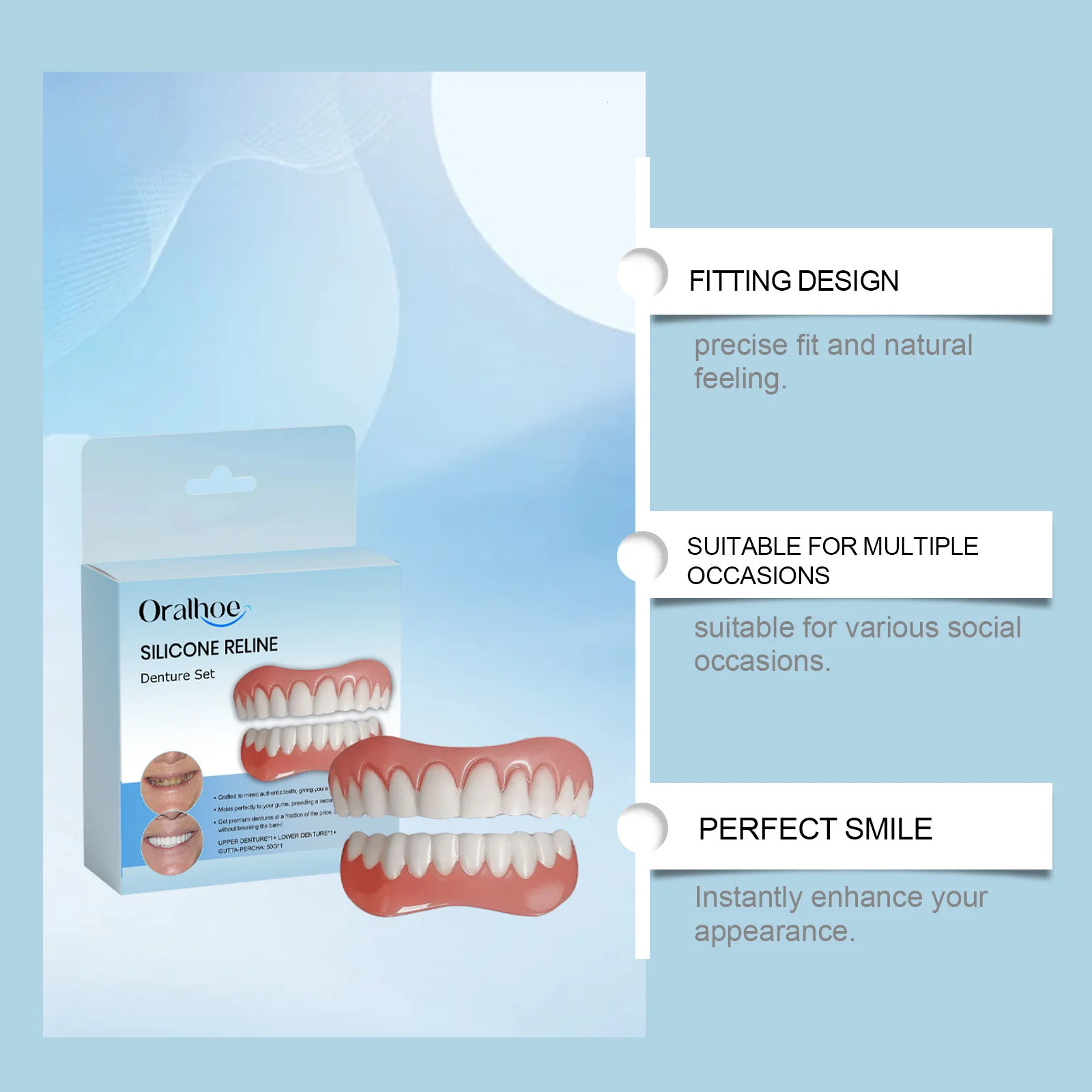 Upper Lower Veneers Dentures Set Silicone Reline False Teeth Temporary Teeth Orthodontic Smile Correction Whitening Dentures Kit 250519