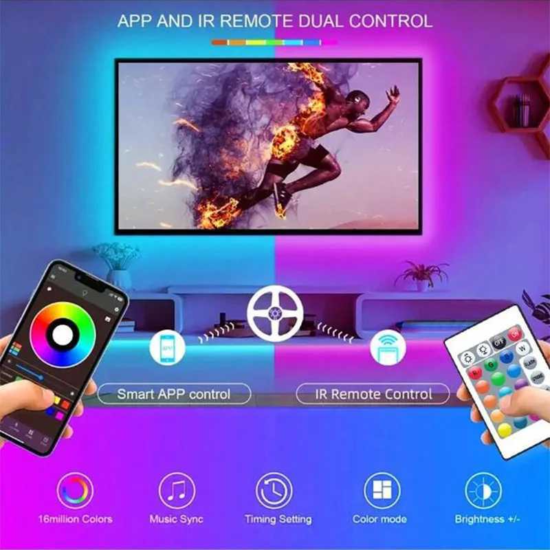RGB Led Strip Lights 5m 10m 20m 30m Led Room Light with APP Control Flexible Ribbon Luces Led Tape for Room Bedroom Decoration W250524
