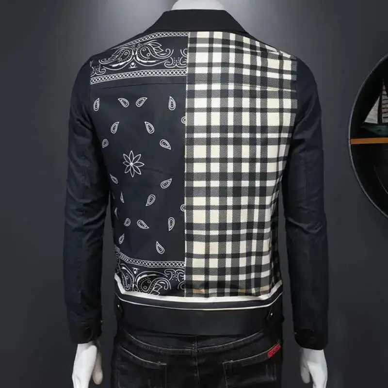 Fall Baseball Jacket Vintage Print Plaid Patchwork Bomber Jacket Korean Streetwear Social Club Outfits Men Jacket Casaca Men W250524