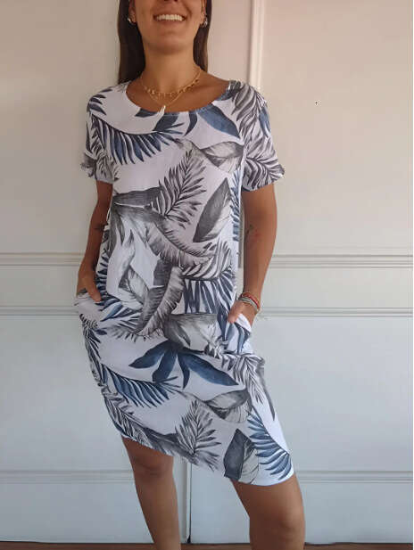 Maxi Dress Women S New Round Neck Pocket Loose Printed Short Sleeved Dress Floral Dress