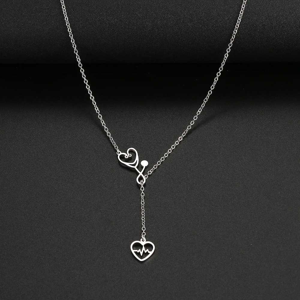 Stainless Steel Necklaces Stethoscope Electrocardiogram Pendant Collar Chain Fashion Necklace For Woman Jewelry Party Best Gifts XJ250524