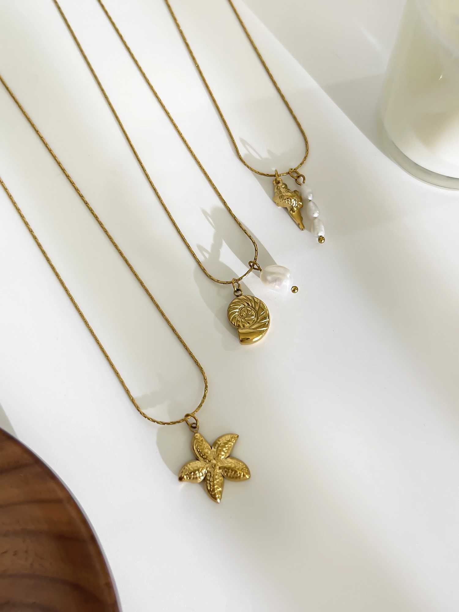 Perisbox Waterproof Beach Party Holiday Jewelry Natural Freshwater Pearl Conch Starfish Pendant Necklace Women Train Accory XJ250524
