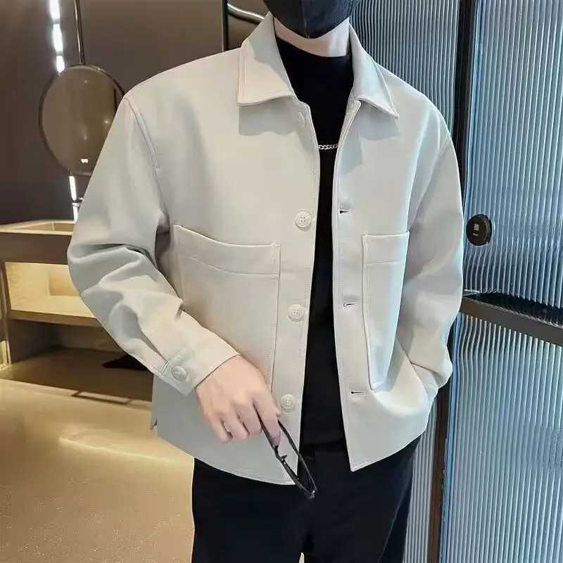 Autumn Winter New Fashion Turn-down Collar Long Sleeve Solid All-match Korean Jackets Mens Clothing Casual Pocket Button Tops W250524