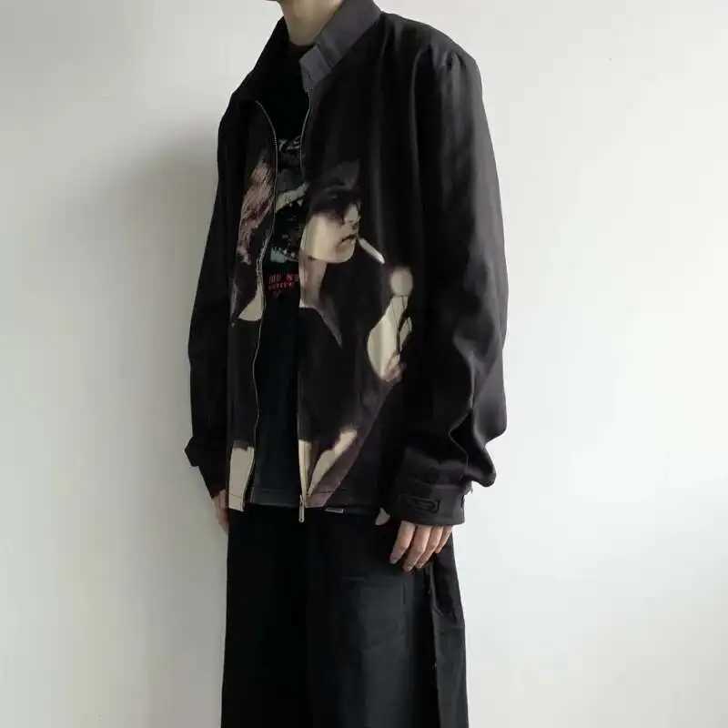 HKSH Spring Summer New Thin High Street Jackets European American Vintage Fashion Loose Retro Trend Portrait Printed Chic HK032 W250524