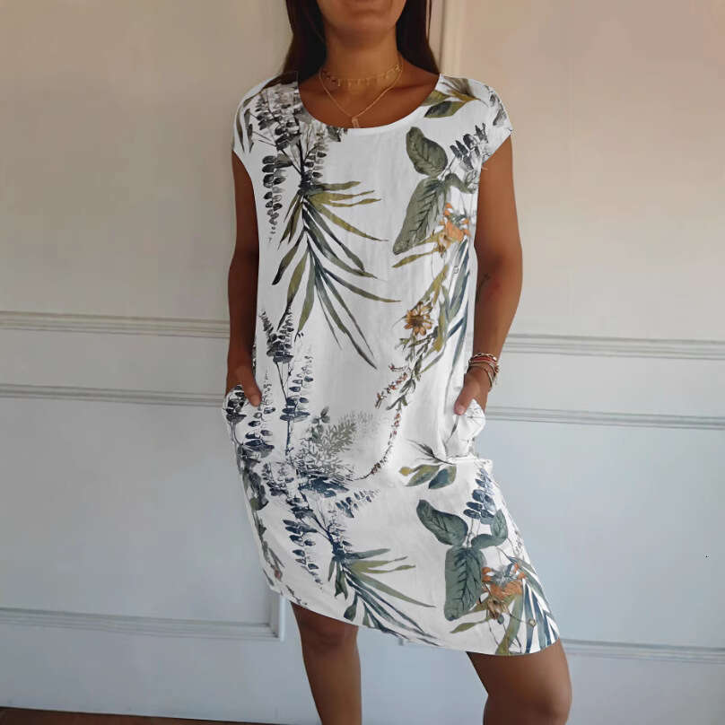 Maxi Dress Women S New Round Neck Pocket Loose Printed Short Sleeved Dress Floral Dress