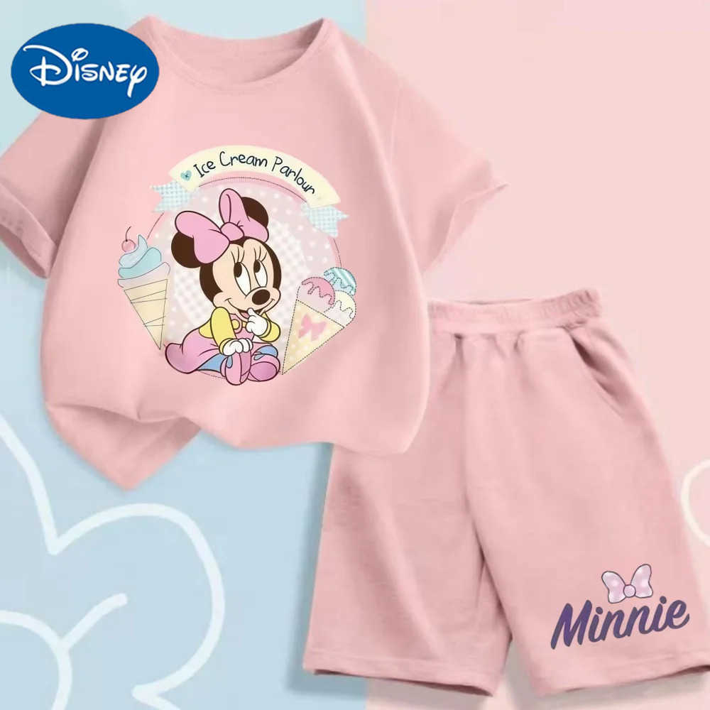 Disney Summer Baby Girls Clothes Set Children Girl Disney Minnie T-shirts And Shorts 2 Pieces Suit Kid Short Sleeve Top Bottom Outfits X250524