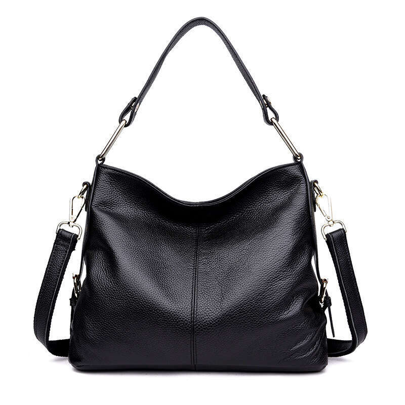 Tote Bag Genuine Leather Women Bag Large Capacity Fashionable Hand-Held One-Shoulder Crossbody Bag Head Layer Cowhide Casual Middle-Aged Mother Bag La