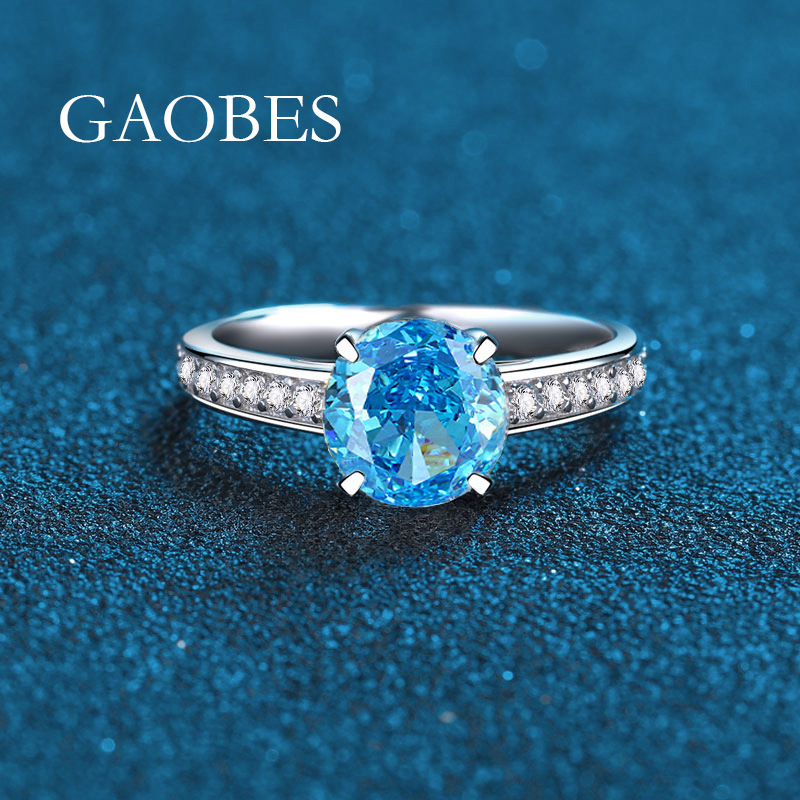 925 Sterling Silver Heart-Shaped Pink Diamond Ring with Blue and White Diamonds, Full Diamond Design, Elegant Engagement Ring for Women