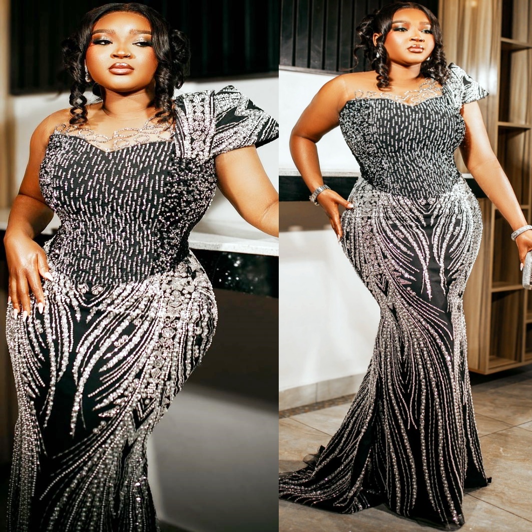 Black Mermaid Prom Dresses 2025 Beaded Sequined Sheer Neck Sparkly Evening Formal Party Second Birthday Engagement Gowns Plus Size Dress For Special O