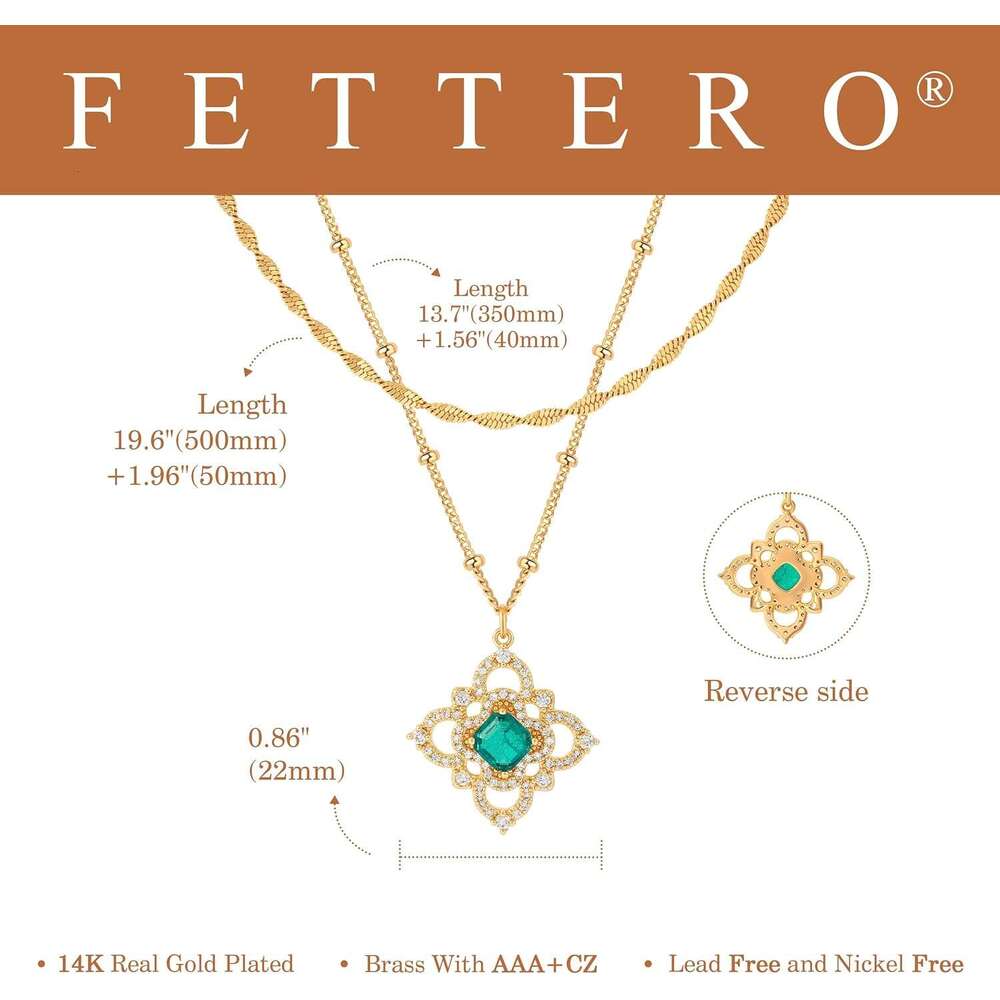 Layered gold women's exquisite 14K gold-plated layered fashionable charm, floral clover pendant necklace, stacked necklace jewelry set suitable f