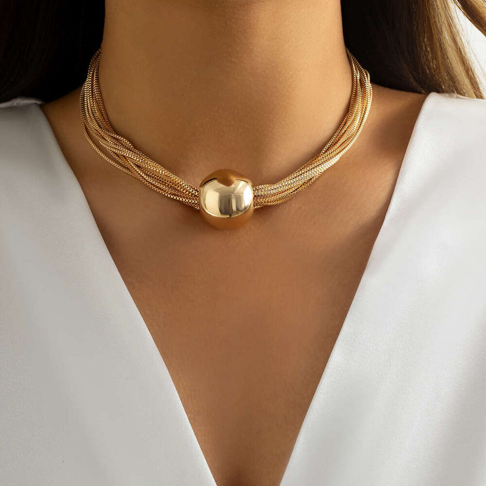 Exaggerated Punk Multi layered Chain Layered Decoration Minimalist and Small Form Geometric Ball Personalized Necklace Choker