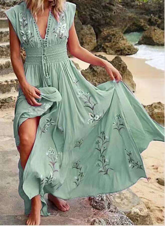 Maxi Dress New Summer Women S V Neck French Beach Bohemian Printed Dress Long Dress