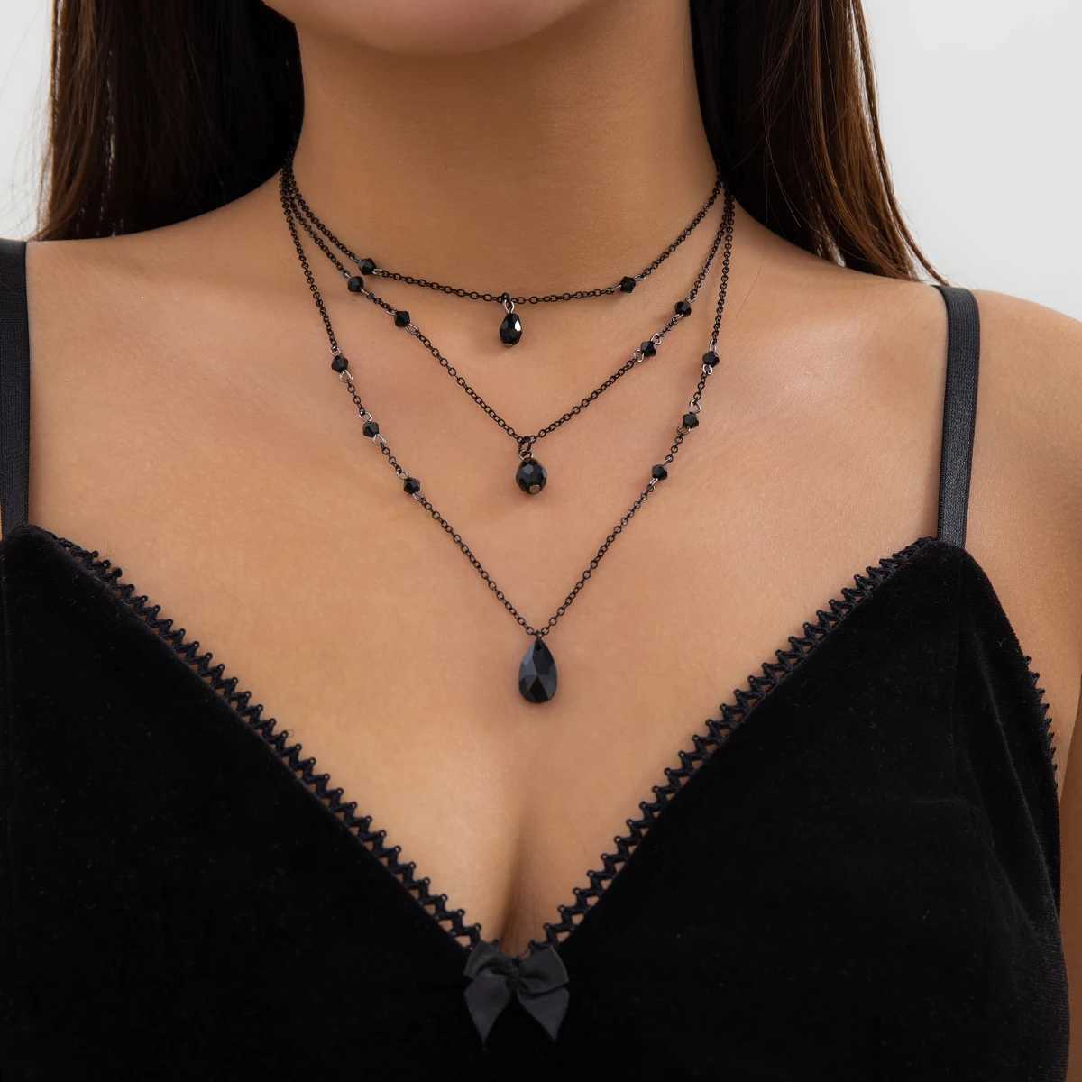 Layered Black Chain with Droplet Pendants Necklace for Women Train Charms Separable Chains Accories on Neck Fashion Jewelry XJ250524